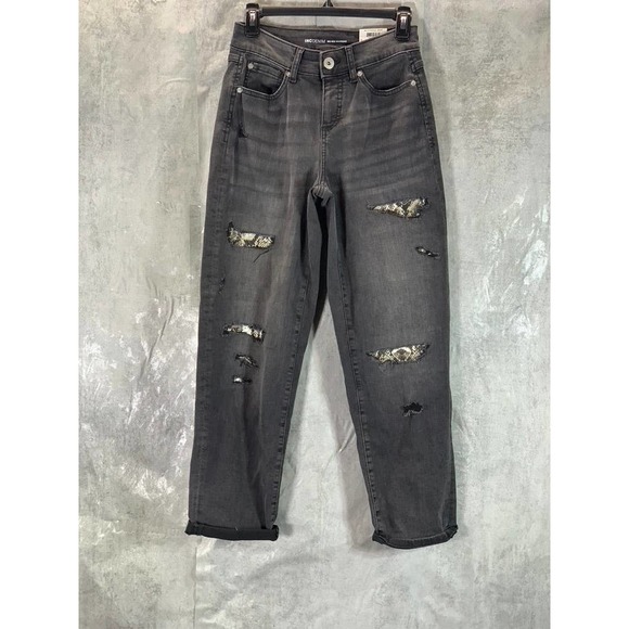 INC International Concepts Women's Washed Black Mid-Rise Boyfriend Jeans SZ 0/25 - Picture 1 of 13